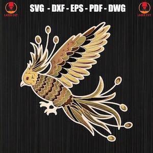 Multilayer Phoenix Laser Cut File, Mandala Plywood Phoenix File Cutting, Mandala Plywood Phoenix File Cutting Svg, Phoenix Plywood Cutting