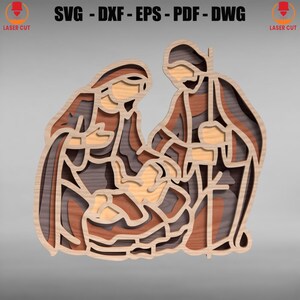 Holy Family Child Jesus Mary Joseph Svg Laser Cut, 3D Layered Nativity Svg, Nativity Scene Multilayer 3D Svg, Plywood Cut 3D Mandala Files