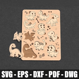 Cute Dinosaur Puzzle for Kids Svg Laser Cut, Wooden Dino SVG Puzzle Svg, Montessori Wooden Puzzle Toy Cut, Toddler Educational Dinosaur Game