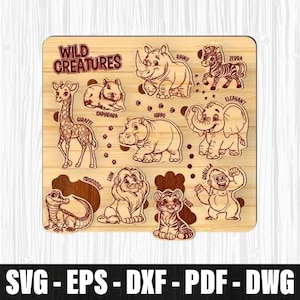 Wild Creatures Puzzle Laser Cut, Safari Animal Puzzle Laser Cut, Wooden Puzzle Game Cutting, Educational Kids Sea Creatures Puzzle Laser Cut