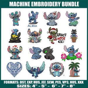 Sommer Stich Stickerei Bundle Design, Aloha Maschinenstickerei, Cartoon Stickerei Design, Hawaiianische Blumenkreatur