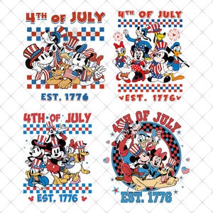Mouse and Friends 4th of july Png Bundle, Fourth of July Freedom Png, USA Patriotic Png, American Flag Png, Happy Independence Day Png