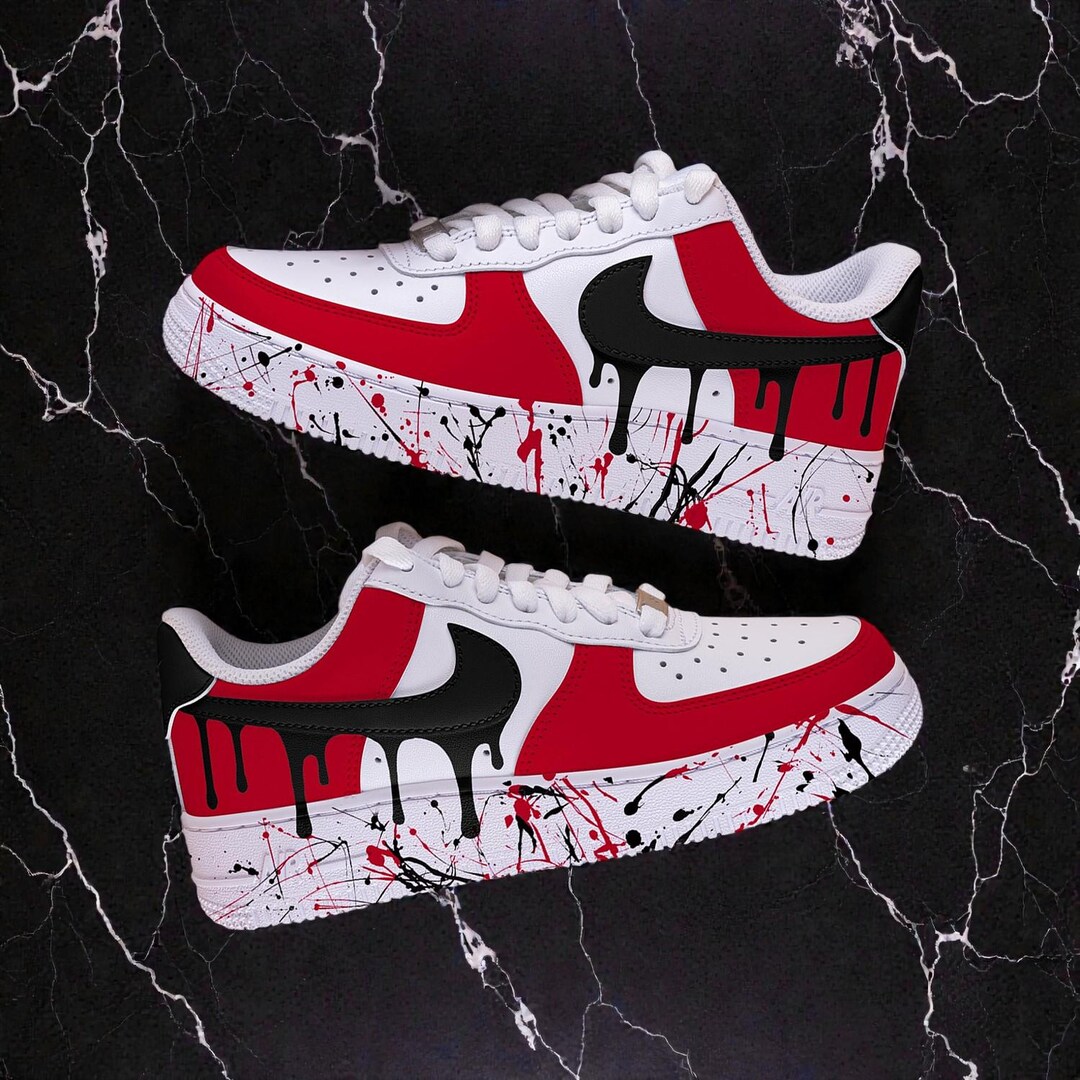 Custom Af1 Drip Red Splash Drip Air Force 1 Custom, Personalized Drip AF1, Hand Painted ...