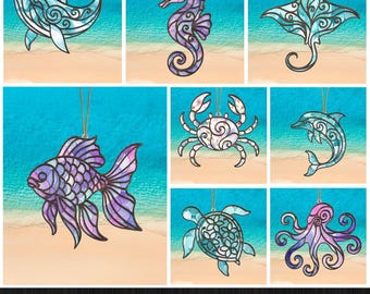 Ocean Animals Suncatcher Svg Bundle Laser Cut, Beach Themed Decoration Home, Ocean Animal Laser Sun Catcher, Sea Animal Suncatchers Cutting
