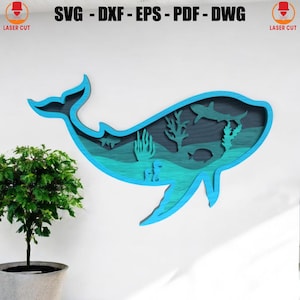 Multilayer 3D Whale Laser Cut Svg, Whale Mandala Wall Art, Whale Laser Cut File Multilayer Cutting File, Whale Multilayer Lightburn Laser