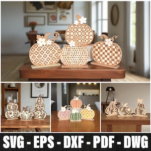 Fall Pumpkin Laser Cut Bundle, Geometric Pumpkin Svg, Stacked Floral Pumpkin Laser Cut, Floral Pumpkins Tiered Tray, Fall Decor Laser File