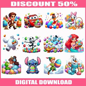 Paquete de más de 12 personajes de dibujos animados de Pascua, imágenes prediseñadas de Pascua, sirenas, archivo PNG, fondo transparente, descarga digital