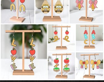 Teacher Earrings Svg Bundle Laser Cut, Kids Jewelry Laser Cut Wooden Stud Earrings, Back to school Dangle Earrings Svg, Cute School Earrings