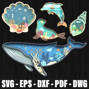 3D Ocean World SVG Bundle, Laser Cut Datei, Küsten Dekor (Digitaler Download)