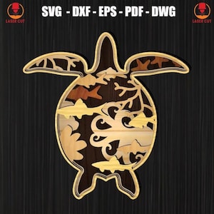 Turtle Multilayer SVG Laser Cut Files, 3D Mandala Sea Turtle SVG for Cricut, Ocean Beach Marine Wall Decor, 3D Sea Turtle Multilayer Plywood