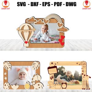 Baby Birth Photo Frame Svg Laser Cut, Baby announcement svg Laser Cut, Jungle Animal Birth Stat Sign Cutting, Baby Picture Frame Laser Cut