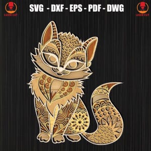 Cat Multilayer Svg Laser Cut, Cat Layered Mandala Laser Files, 3D Mandala Plywood Laser Cat Home Decor, Multilayer Wall Art Laser Cutting