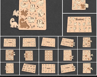 Puzzle for Kids Bundle Laser Cut, Wooden Kids Puzzles Laser Cut File, Glowforge Kids Montessori Puzzle, Children Game svg, Laser Cut Digital