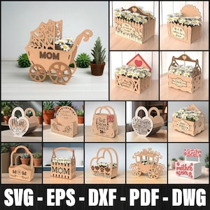 3D 母の日用フラワーホルダー レーザーカット、花 レーザーカット SVG バンドル、ママ向け木製花柄 母の日ギフト、3D フラワーセット、母の日ギフト
