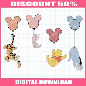 Honey Bear Family Vacation Png, Classic Bear And Friends Cartoon Png Sublimations, Bear And Friends Balloon Mouse Ear Png Design