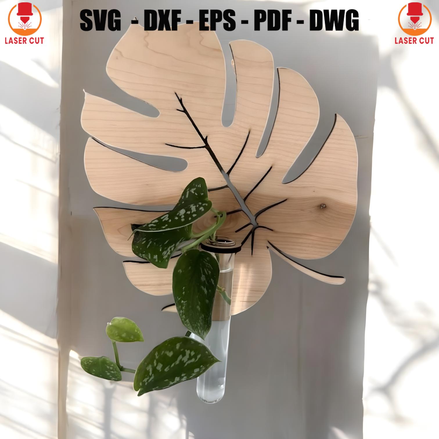 Laser Cut Bohemian Leaf Shaped Wall Planter Wooden, Mounted Plant Rack For Propagation, Houseplant Tube Holder File, Tropical Plant Decor