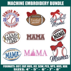 Mama Football Bundle Embroidery File, Mothers Day Football Embroidery, Game Day Embroidery Design, Sport Embroidery Design, Fall Season Gift