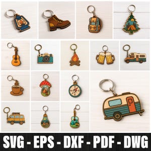 Camping Schlüsselbund Bundle, Laser geschnitten Camper, Reise Schlüsselanhänger SVG (digitaler Download)