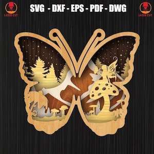 3D Butterfly Mandala SVG Laser Cut File, Multilayer Butterfly Cut Files for Cricut, Wooden 3D Butterfly Forest Home Decor Cut, Animal 3D Svg