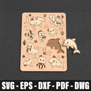Ocean Animals Puzzle For Kids Svg Laser Cut, Marine Life Puzzle Svg Laser Cut, Sea Animals Puzzles For Children Toddler Learning Toys Cricut