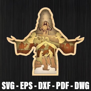 Jesus 3D Layered Svg, Christian Laser Cut for Wall Decor, Religious Laser Cut Wall Art, Jesus Multilayer Svg for Laser Cricut Faith Decor