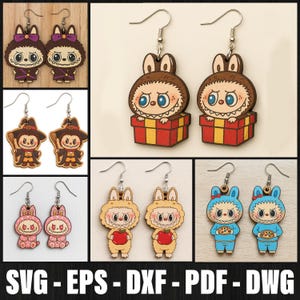 Kawaii Bunny Earrings Laser Cut Bundle, Cute Bunny Monster Earrings Svg, Baby Labubu Multilayer Earrings Svg, Monster Bunny Earrings Cutting