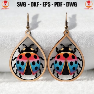 Rainbow Ladybug Earrings Svg Laser Cut, Ladybug Floral Spring Earrings Svg, Ladybug Dangle Earrings Laser Cut, Lady Bug Jewelry Laser File