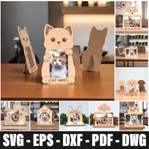 Pet Photo Frame Bundle Laser Cut, Dog Photo Frame SVG Laser, Cat Frame Laser Cut Files, Memorial Paw Dog Bone, Wooden Frame Picture Pet Svg