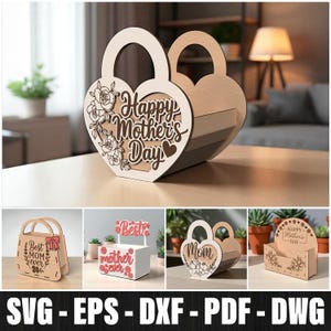 Laser Cut Mother’s Day 3D Gift Box SVG Bundle, Mothers Day Flower Box Svg, Mother&#39;s Day Sign Laser Cut Svg, Mothers Day 3D Boxes Gift