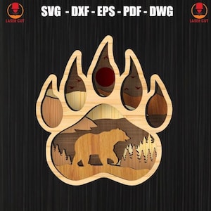 Bear Paw Layered SVG Laser Cut File, 3D Bear Paw Mandala for Cricut, Wildlife Nature Animal Wall Art, Forest Animal Multilayer Laser Cut