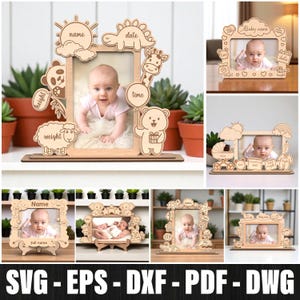 Marco de fotos de bebé personalizado cortado a láser (SVG), marco para anuncio de nacimiento cortado a láser, marco de fotos grabado para recién nacido, regalo para bebé recién nacido