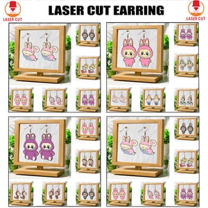 Cute Labubu Earring Svg Mega Bundle Laser Cut, Cute Labubu Jewelry Svg, Labubu Monster Wood Earrings Laser, Kawaii Labubu Earrings Svg Cut