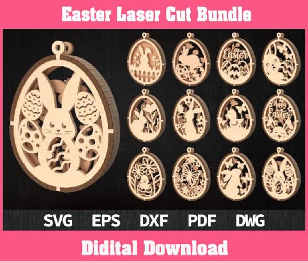 Laser Cut Easter Bunny Egg Ornaments Bundle Svg, Glowforge Multilayer ...