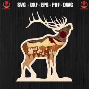 Deer Laser Cut, Hunter Deer Natural Landscape Laser, Deer 3d Layer Multilayer Svg Cut, Deer Mandala Wood Cut, Deer Mandala Forest Svg Cricut