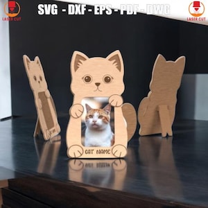 Personalized Cat Photo Frame Laser Cut, Pet Memorial Personalized Cat, Cat Reaching Fridge Magnet Photo Frame Svg, Cat Lover Gift Laser Cut