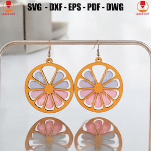 Orange and Lemon Slice Earrings SVG, Citrus Fruit Earrings Laser Cut File, Summer Jewelry Design, Tropical Citrus Fruit Earrings Laser Cut