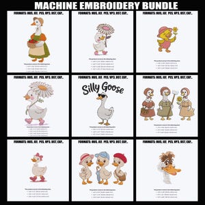 Silly Goose Machine Embroidery Bundle Designs, Farm Animal Duck Applique, Cute Silly Goose Embroidery, Spring and Summer Embroidery Design