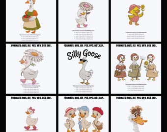 Silly Goose Embroidery Designs, Farm Animal Applique (Digital Download)
