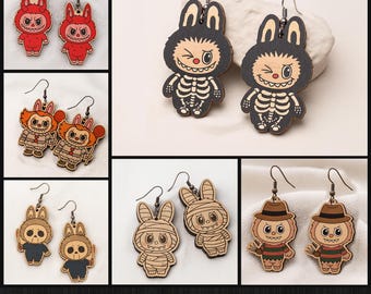 Labubu Halloween Earrings Bundle Svg Laser Cut, Spooky Earrings Svg, Monster Bunny Svg Laser Cut, Ghost Labubu Earrings Cut, Monster Bunny