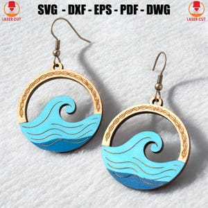Beach Earring Svg Glowforge Laser Cutter, Sunrise over Ocean Waves Laser, Summer Sea Laser Cut Earring, Oval Wave Ocean Inlay Earring Laser