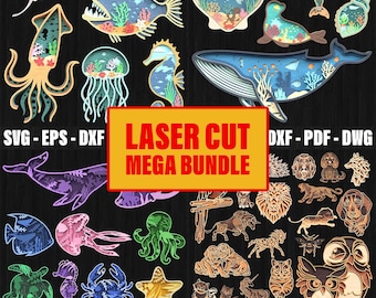 3D Animal Multilayer Mandala Mega Bundle Svg Laser Cut, Safari Animals Svg Laser Cut, Ocean Animals Multilayer 3D Wooden Engraved Laser Cut