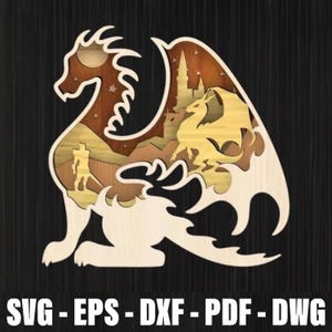 Dragon Multilayer Svg Laser Cut, Dragon Scene Wooden Wall Hanger Svg, 3D Fantasy Dragon Scene Wall Art, Fairy Tale Wooden Wall Decor Cnc