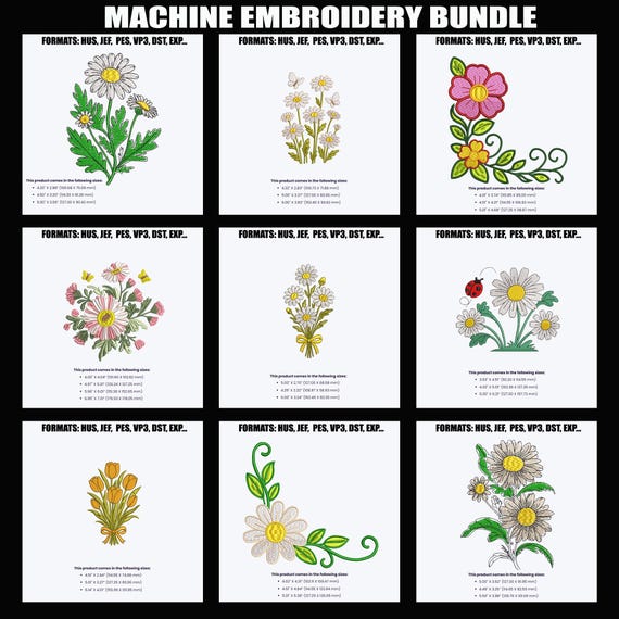 Wildflower Daisy Embroidery Design, Spring Garden Flowers (DST, PES, JEF) -  Etsy