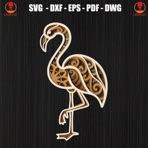 Flamingo 3D Multilayer Mandala SVG Laser Cut-Datei, Flamingo Sperrholz schneiden, Tropischer Vogel Holzwanddekor, Holzflamingo-Dekor-Svg-Schnitt