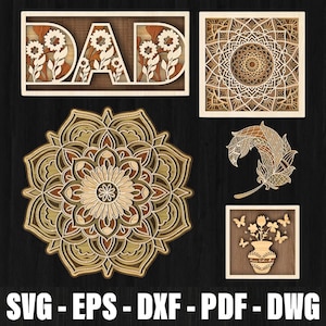 Multilayer Mandala Bundle Laser Cut Files, 3D Lotus Flower Mandalas Cut, Multilayer Wooden Engraved Laser Cut, Hoho Flowers Shadow Box Svg