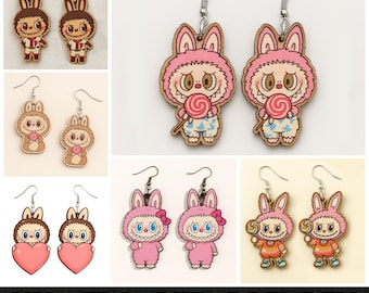Labubu Earring Laser Cut File Bundle, Glitter Kawaii Monster Earrings Svg, Labubu Monster Dangle Earrings Laser Cut, Wood Laser Cut Earrings