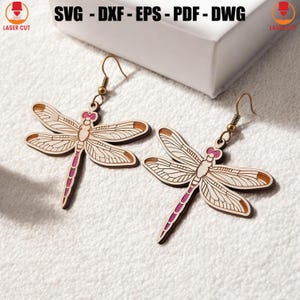 Dragonfly Earrings SVG Laser Cut, Dragonfly Earrings Glowforge Laser Cut, Elegant Dragonfly Dangle Earrings Laser, Engraving Wood Earring
