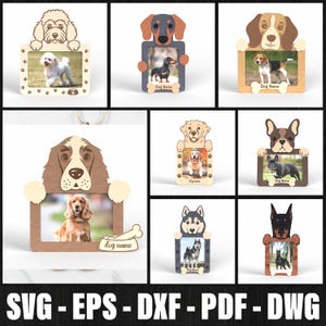 犬用フォトフレーム レーザーカット バンドル、メモリアルペットテーブルデコレーション（デジタルダウンロード）