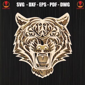 Multilayer Tiger Head Laser Cut, Mandala Tiger Laser Cut File, Layered 3D Tiger DXF for Wood Cutting, Forest Animal Plywood Cut 3D Mandala