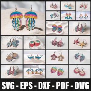Ocean Vibes Earrings Svg Bundle Laser Cut, Ocean Life Earrings Svg Laser Cut, Earrings Glowforge Laser Cut, Summer Beach Jewelry Laser Cut